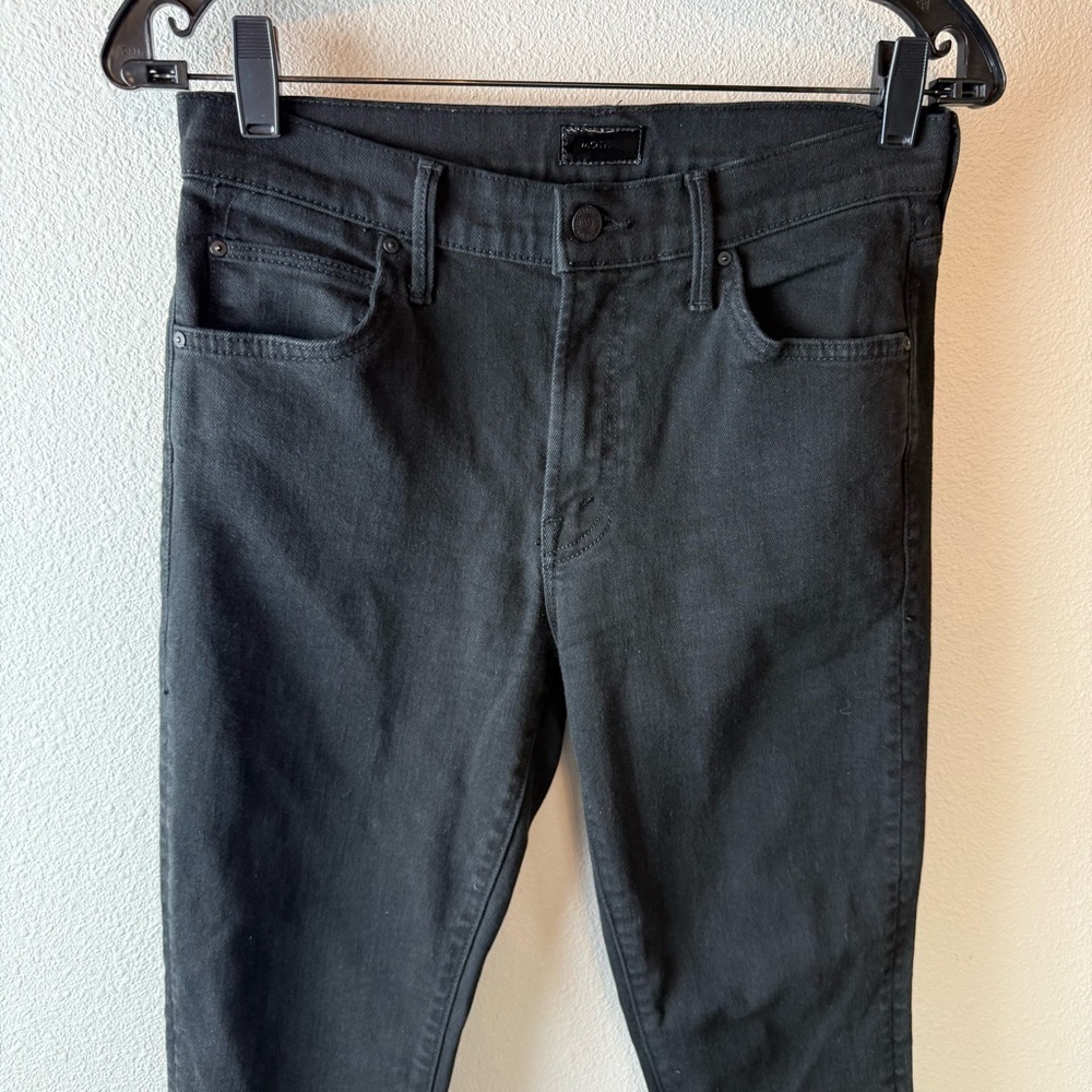 MOTHER Denim The Rascal Ankle Fray Straight Leg Jeans Pitch Black Women’s 28 - Picture 5 of 15